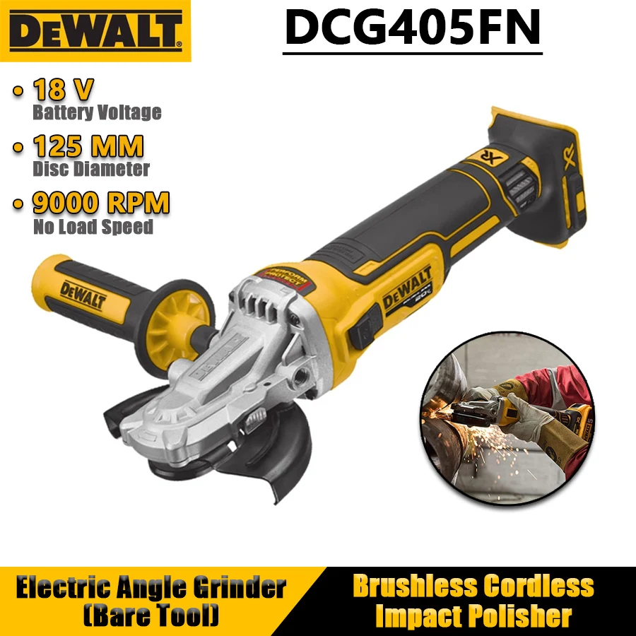 DEWALT DCG405FN 18V Brushless Cordless Electric Angle Grinder (Bare Tool) 125mm Impact Polisher Rechargeable Power Tool