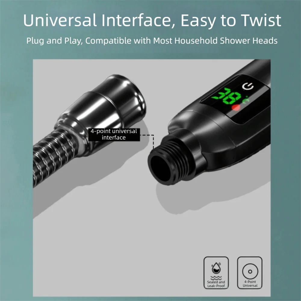 

Pressurized Spray High Pressure Shower Head Digital Temperature Display Adjustable Spray Water Saving Showerhead 4-Modes Spray