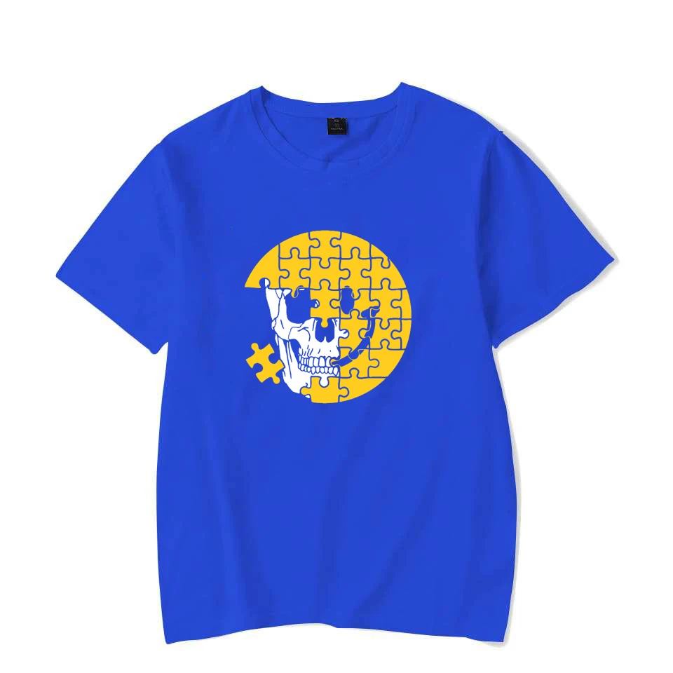 Funny Jigsaw Skull Pattern Men's and Women's T-shirt Classic Retro Designed Unisex Shirt Street Fashion Casual Couple Clothing