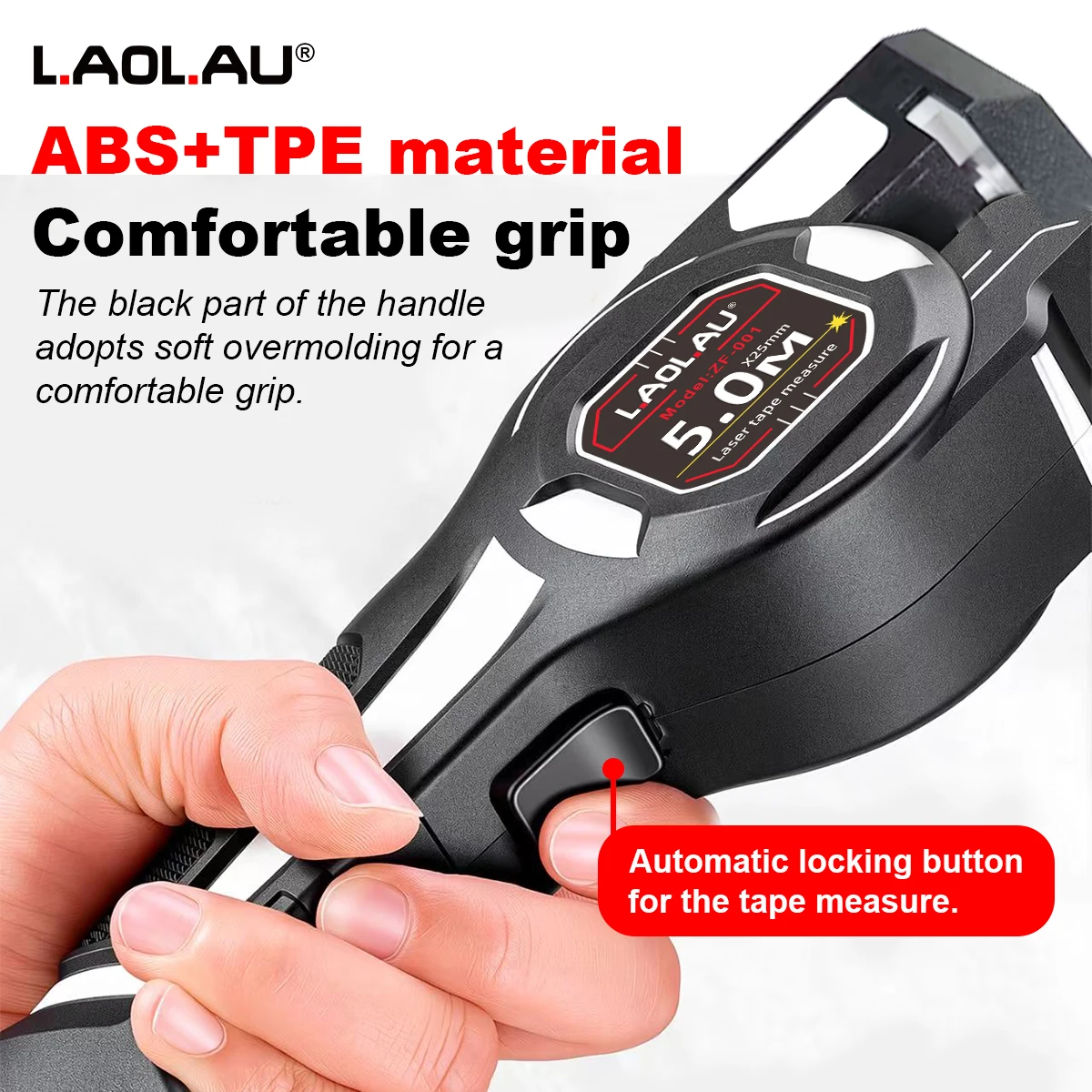 LAOLAU 2-in-1 Laser Tape Measure–5M/16FT Retractable Tape with Class II Laser, Rechargeable Battery,Type-C Charging,Auto-Lock