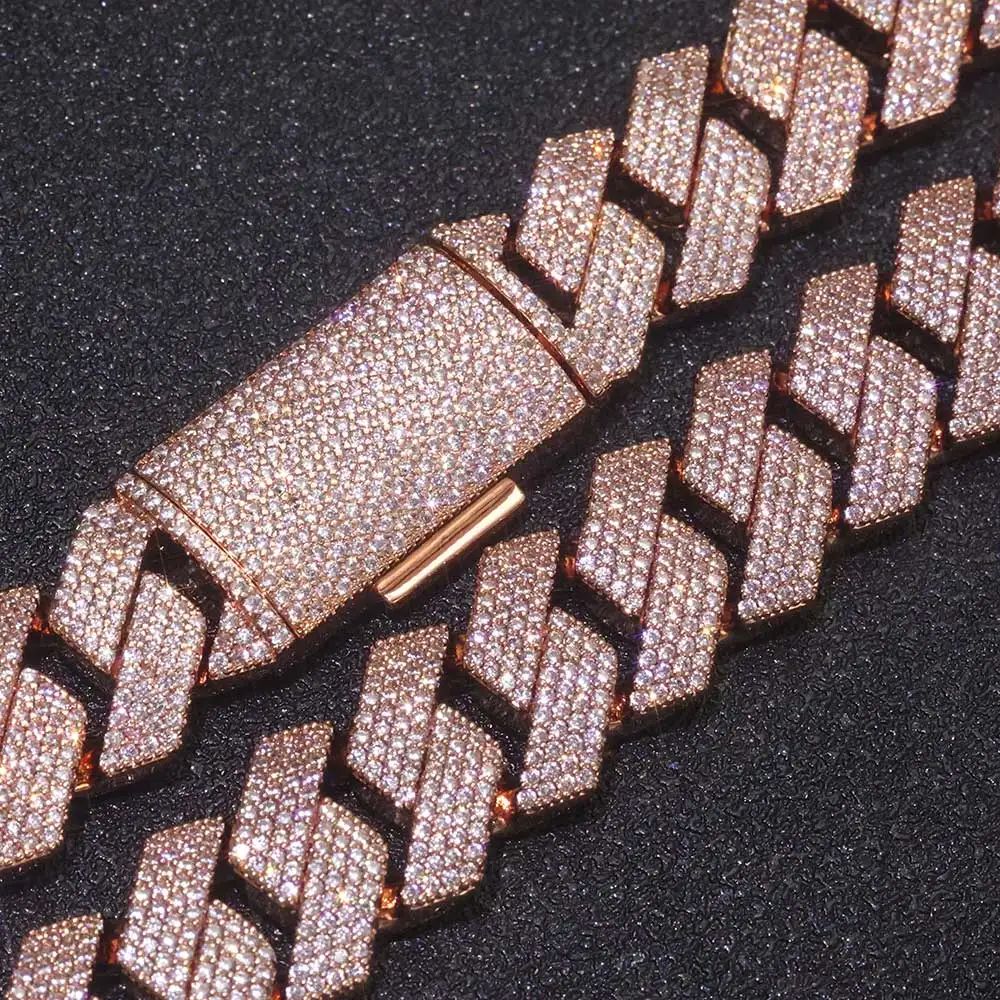 Rose Gold-Plated Women's Bracelet Hip Hop Cuban Chain 15mm 4 Rows Shining Cubic Zirconia Chain Men's Festival Jewelry