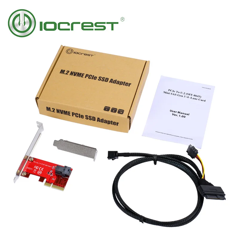 IOCREST PCIe to U.2 SFF-8643 Gen 3 /4 -lane Card for 2.5" Nvme SSD with Mini-sas (SFF-8643) to U.2 (SFF-8639) Cable for Mining