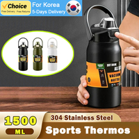 1500ML/50Oz 304 Stainless Steel Thermos Outdoor Portable Sports Vacuum Flasks with Straw Large Capacity Travel Water Bottle Mug