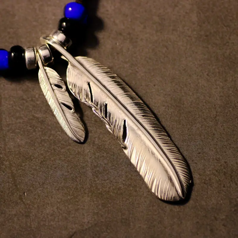 المألوف الهندي الرجعية نمط ريشة الفيروز قلادة بو الجلود حبل قلادة الرجال والنساء تصميم سلسلة الترقوة #5