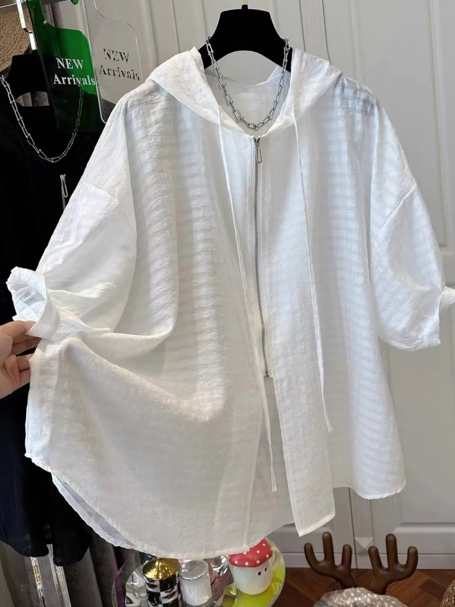 

Высококачественная свободная женская летняя одежда irt Jaet, люксовый бренд, солнцезащитная верхняя одежда с капюшоном на молнии, неисправляемый большой размер