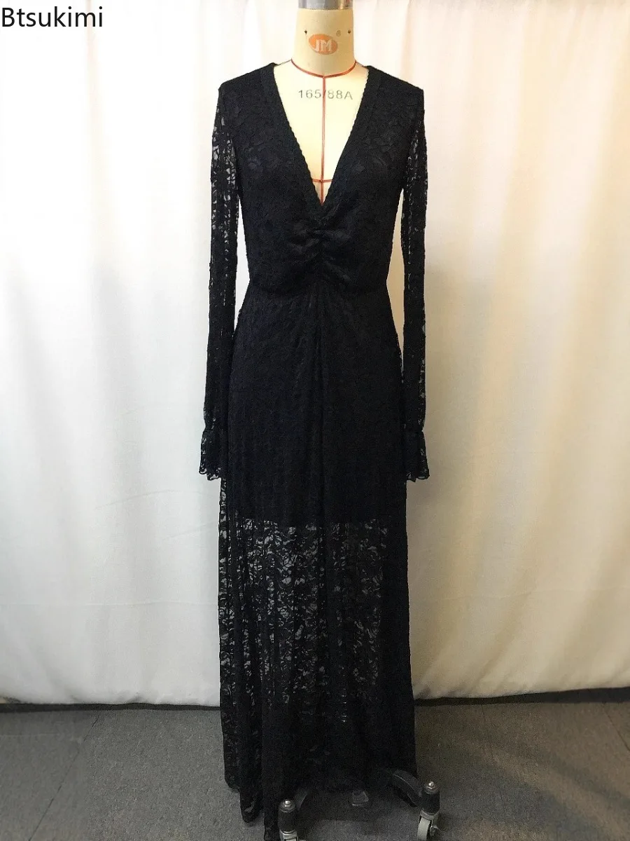 flare sleeve hollow out lace embroidery dress LOAIHA Women's Eyelet Embroidered Hollow Out Dresses V Neck Long Sleeve Lace Midi Dresses Button Down Casual Loose Dresses Blue : Clothing, Shoes & Jewelry
