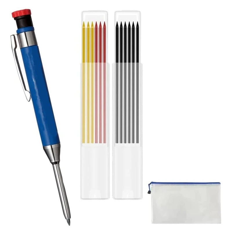 Metal Solid Carpenter Pencil With 12 Refill Deep Hole Mechanical Pencil Marking Tool For Woodworking Architect