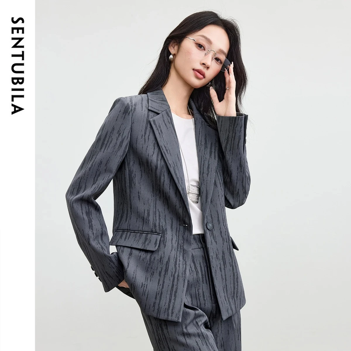 SENTUBILA Dames Design Sense Blazers 2025 Herfst Enkele Knoopsluiting Lange Mouw Elegant Casual Slim Jasje 153XC2939