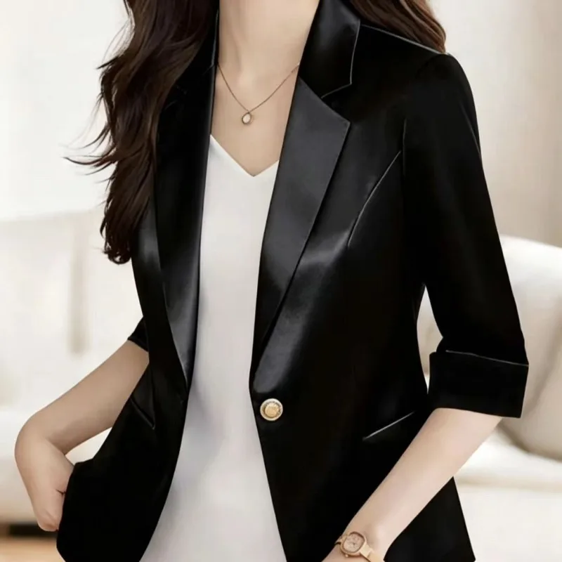 2026 Summer New Fashion Korean Version Suit Premium Temperament Jacket Casual Streamer Satin Thin Suit Summer Slim Fit Blazer