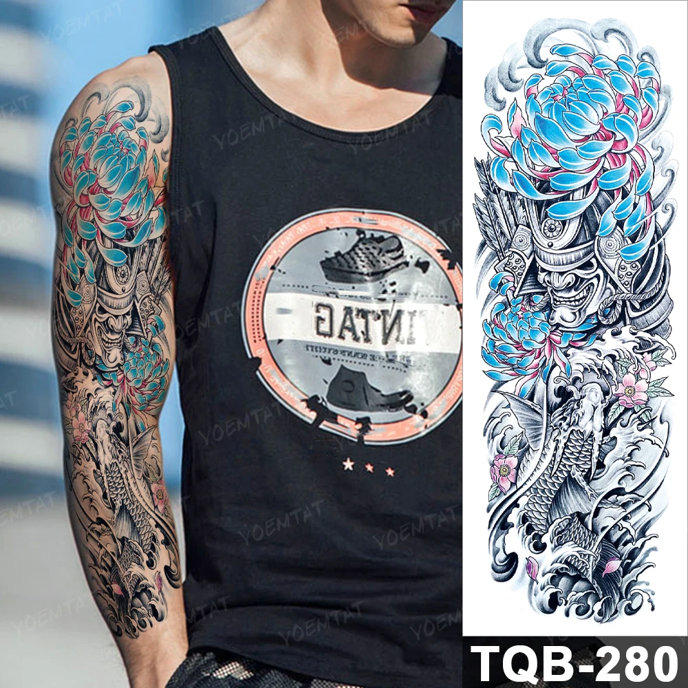 Large Full Arm Sleeves Phoenix Peony Crane Waterproof Temporary Tattoo Sticker Chinese Style Fake Tatoo Men Women Body Art Color