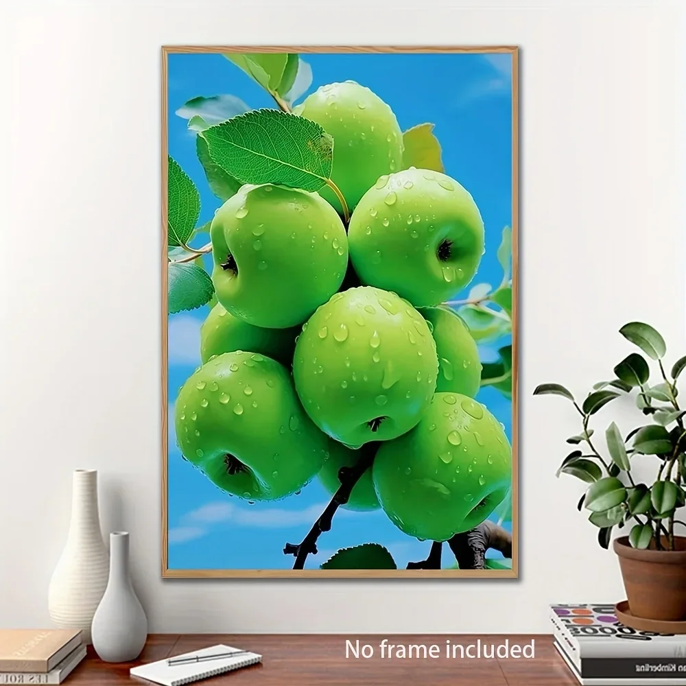 1pc Green Apple Bunch Canvas Painting - Vibrant canvas Painting Artwork, Unframed Modern Wall De High-Quality Canvas Print fo