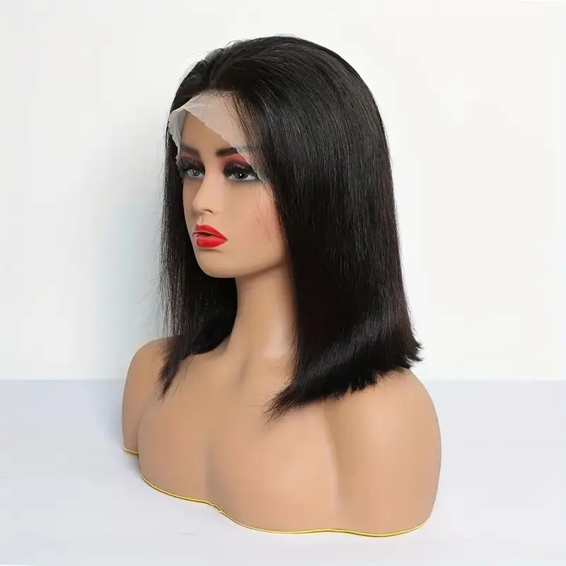 Peruca dianteira do laço transparente natural para mulheres, Bob curto reto preto, perucas de cabelo humano frontal 13x4, 13x6