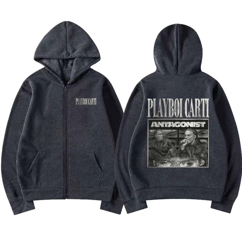 Rapper Playboi Carti Antagonist 2023 Tour Concert Zipper Hoodies Men Hip Hop Sweatshirt Coat Unisex Fashion Trend Zip Up Jacket