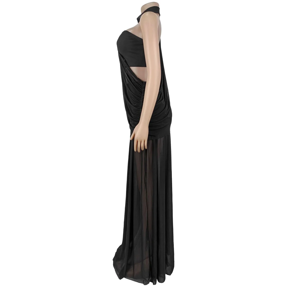 NEW Summer Bra Top and Long Skirt Two Piece Matching Ruched Party Dress for Women Clubwear Night Sexy Mesh Sheer Club Dresses view 4