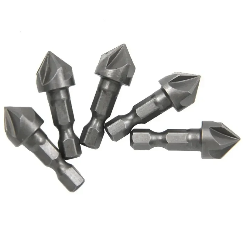 1-7pcs Hexagonal Shank Five Blade Countersunk Drill 12.5mm 5pc Woodworking Hole Opener Spot Facer Deburring Drill Bit