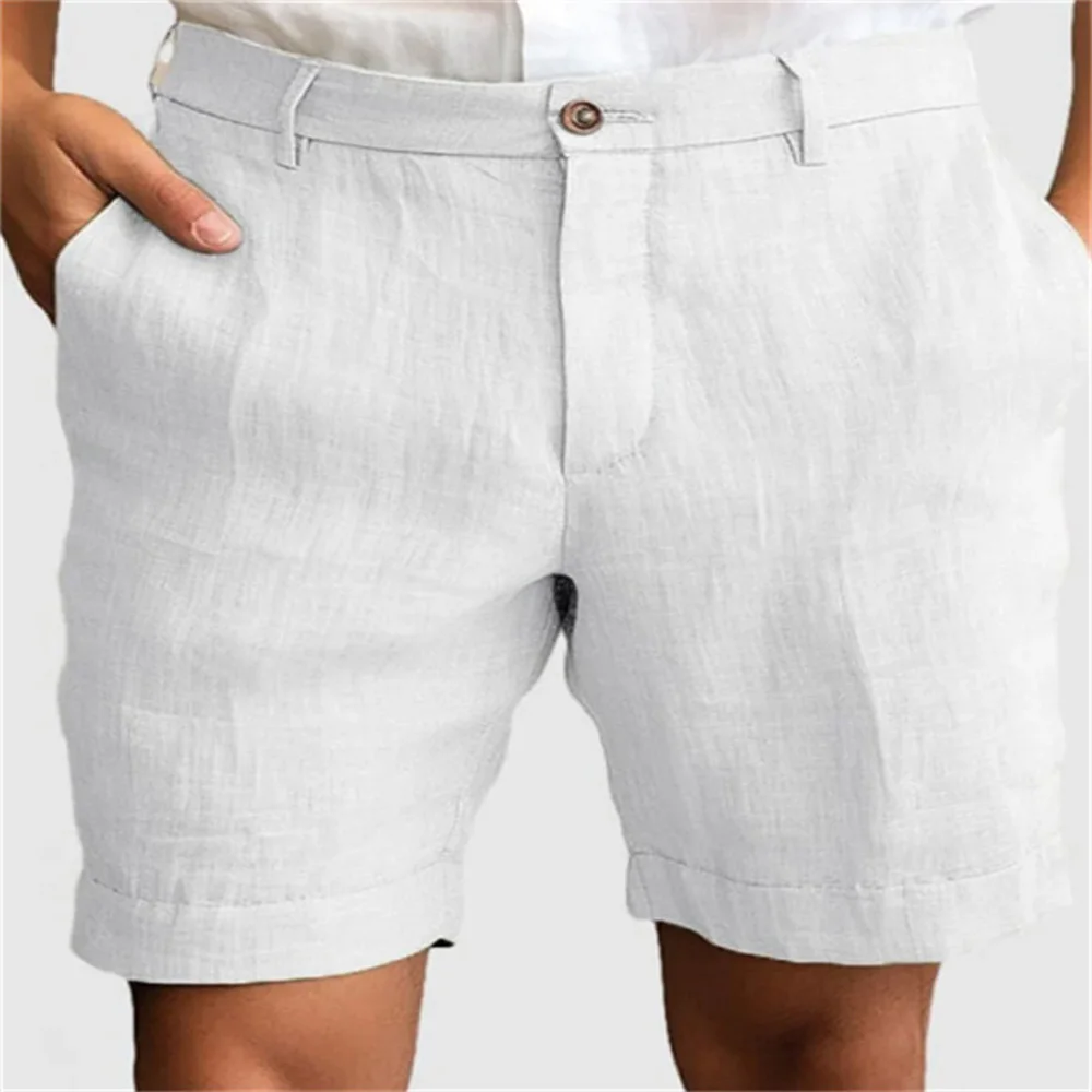 Linen Solid Color Breathable Men\'s Shorts Summer Casual Outdoor Beach Vacation Loose Vintage Stylish Shorts Men\'s Clothing 2024