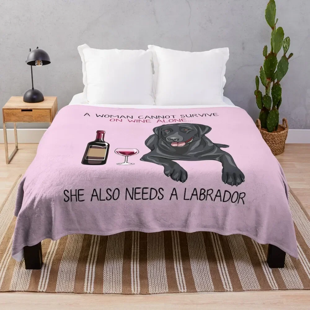 Labrador and wine Funny dog Throw Blanket Soft Home Decor Blanket for Couch Bedroom