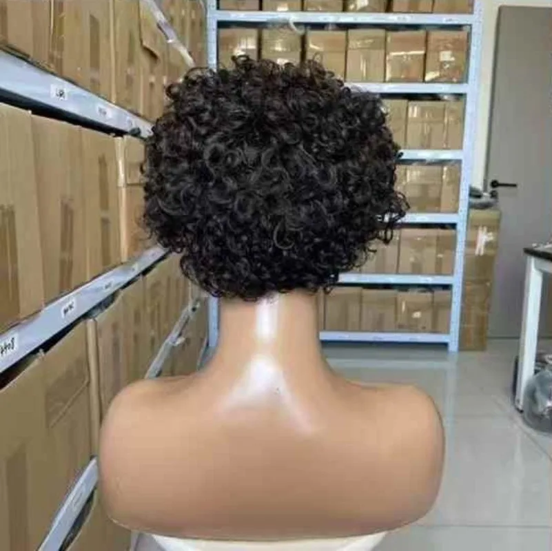 

Natural Color Short Afro Curly Human Hair Full Machine Wig Glueless Black Headband Wig Easy Wear for Black Women Daily Party