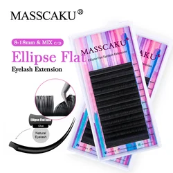 MASSCAKU 타원형 속눈썹 익스텐션, 반영구 속눈썹 트레이, 타원형 큐브 0.2, 0.25mm, 길고 안정적인 속눈썹, 광택 효과