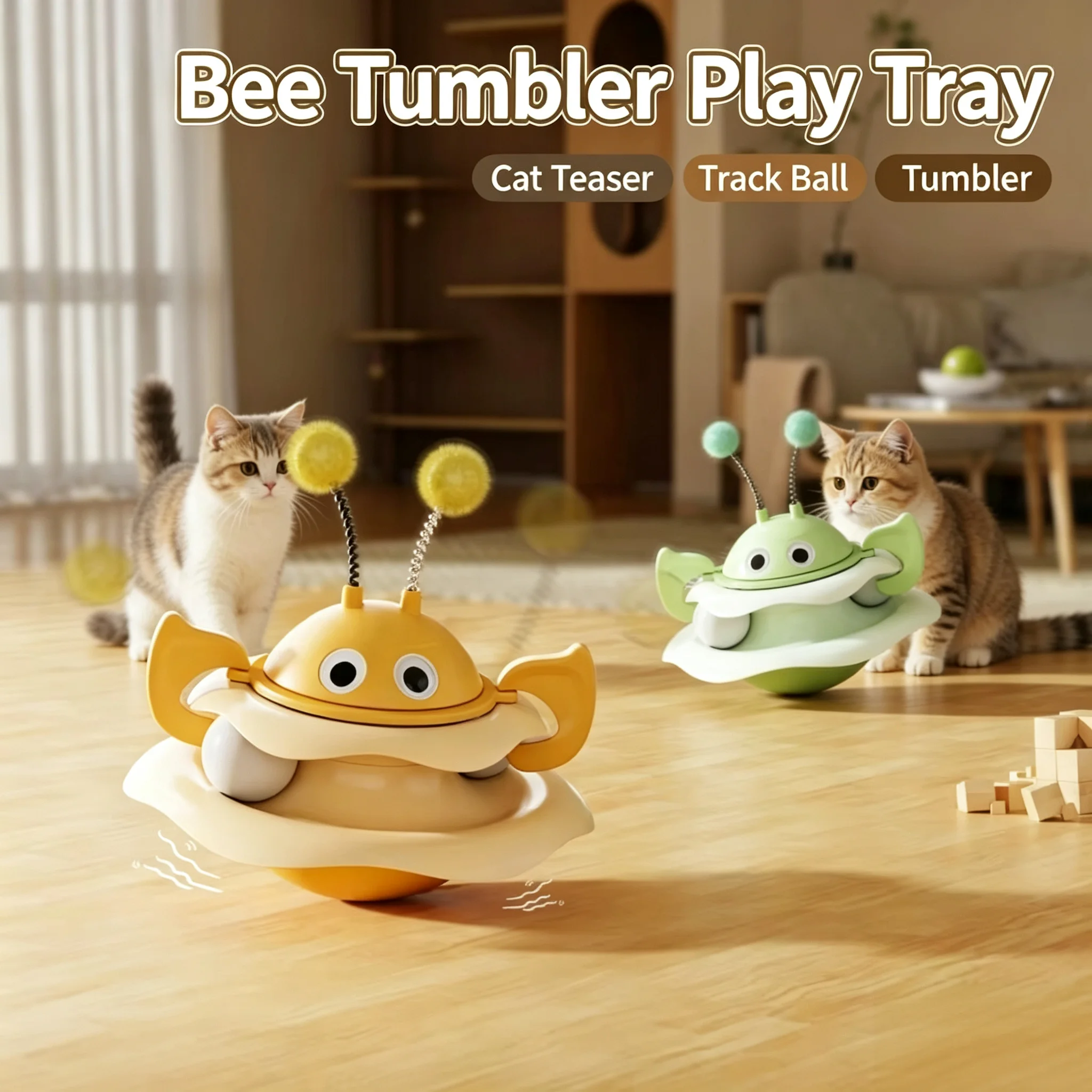 New Little Bee Tumbler Rotating Play Disc for Cats - Self-Entertainment and Boredom Relief, Durable and Scratch-Resistant