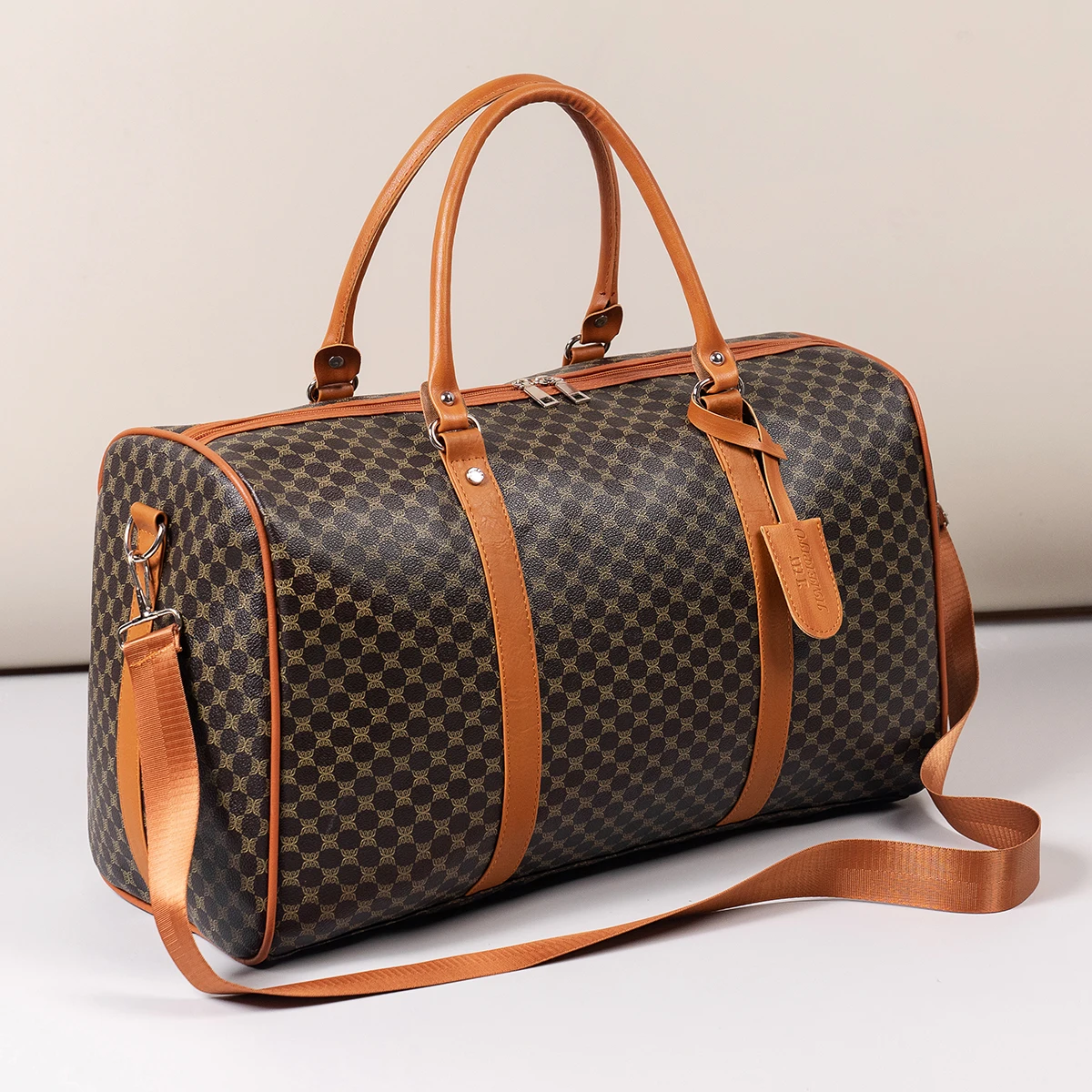 Mature and Elegant Patterned Dark-Colored Luggage Organizer Handbag, Sturdy and Durable with Smooth Zipper, Large Capacity for Carrying Suits, Clothes, Documents, Laptops, Shoes, Single Shoulder Crossbody with Dual Handles, Portable and Labor-Saving, Suitable for All Seasons, Ideal for Travel, Vacations, Business Trips, and Sports Use