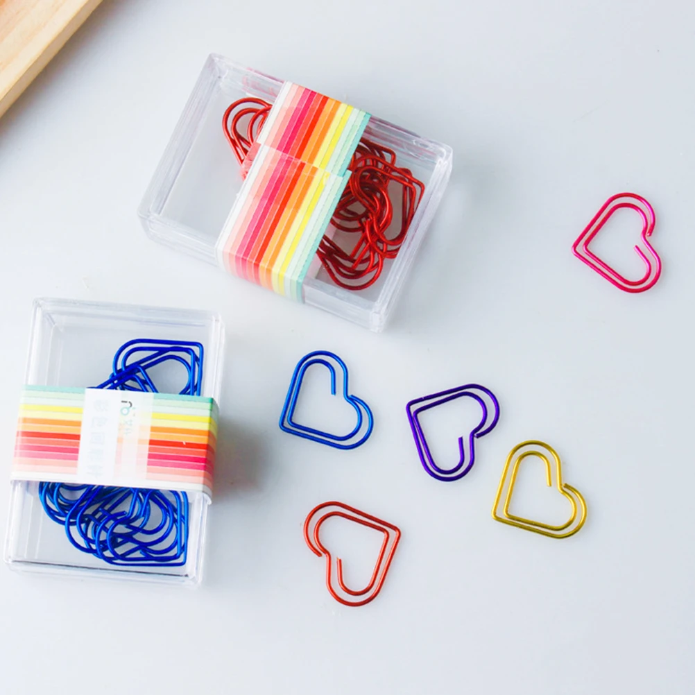 

50 Pcs Heart Shaped Paper Clip Metal Clips Bookmark Creative Paper Clamp Multi Color Note Photo Sign Gifts Students