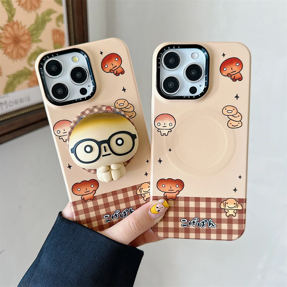 

Корейский противоударный чехол INS в клетку с 3D хлебом и магнитной подставкой для телефона iPhone 15, 14, 13, 16 Pro 17 Pro Max, милый защитный чехол