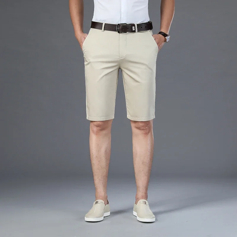 2024 Summer Thin Casual Shorts Men Traight Elastic Business Fashion Short Pants High Quality Male Brand  Solid Color