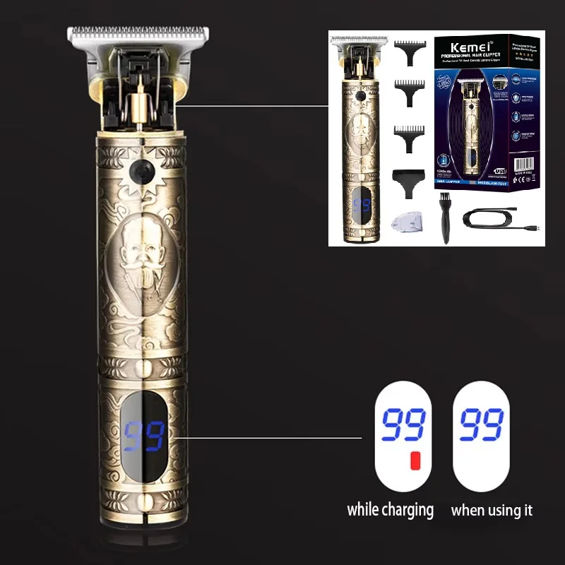 

Kemei металлический профессиональный триммер для волос для мужчин, машинка для стрижки бороды, электрическая парикмахерская машинка для стрижки волос, перезаряжаемая