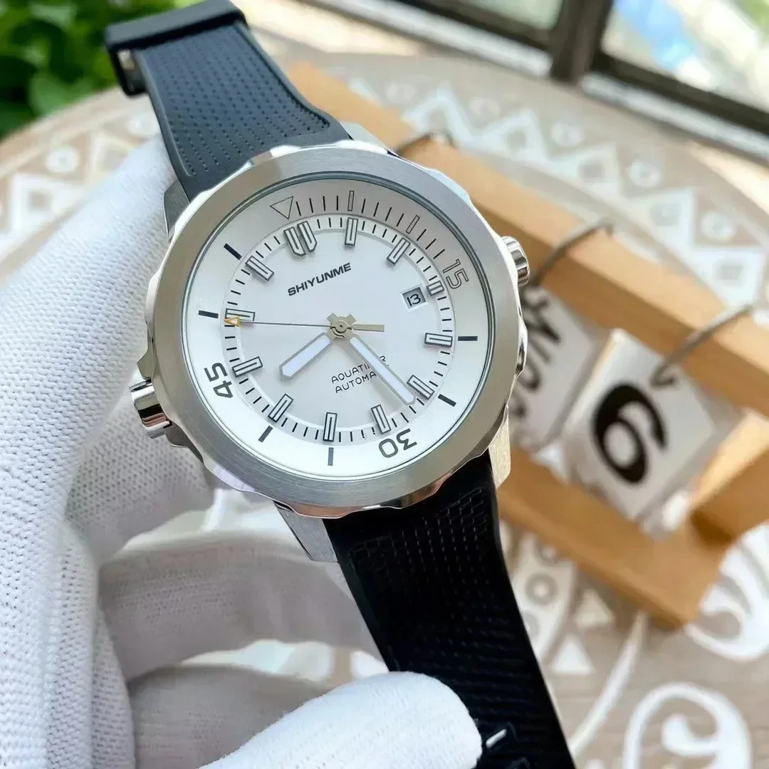 44MM Sapphire Crystal Automatic New Men's Watch Stainless Steel Black Rubber Strap 904L