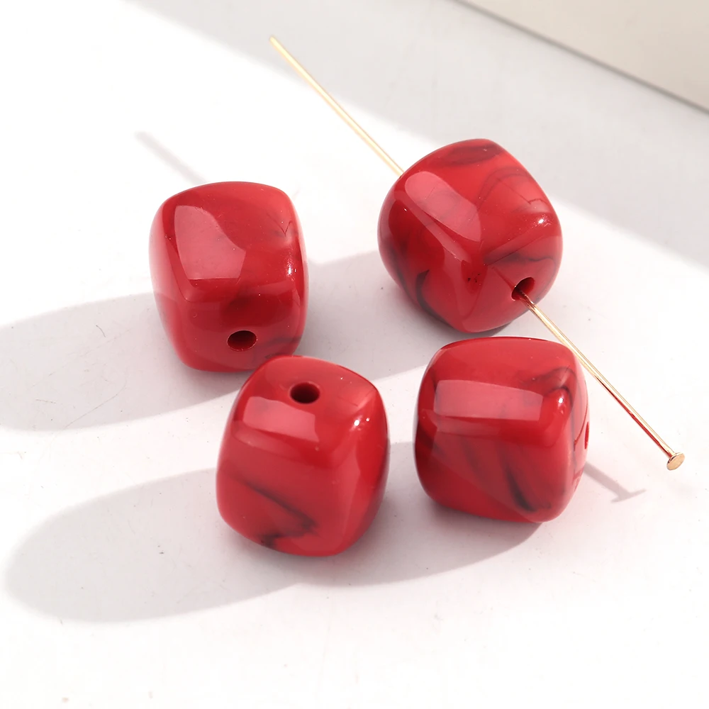 10 stks Marmer Kleur Acryl 16x17mm Vierkante Kubus Vorm Losse Spacer Kralen voor DIY Sieraden Armband Ketting Oorbellen Accessoires