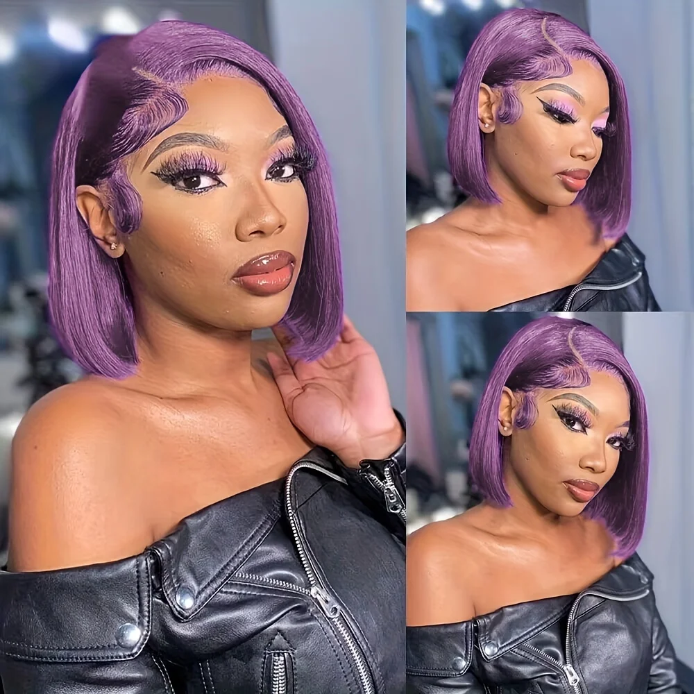 

Парик Боб Фиолетовый Цвет13x4 Парики Человеческих Волос Кружева Фронта Шнурка Цветной Прямой Боб Парик Фронта Шнурка Парик Человеческих Волос Для Женщин