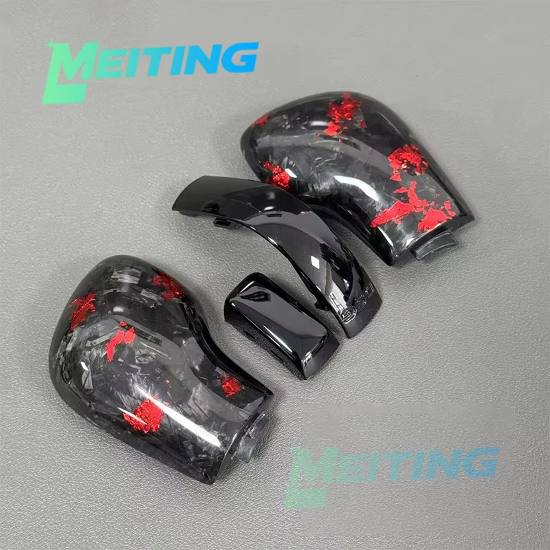 Image of Leder-Schaltknauf-Seitenabdeckung mit DSG-Emblem für VW Golf 6 7 R GTI Passat B7 B8, Upgrade mit rotem geschmiedetem Carbonfaser-Material