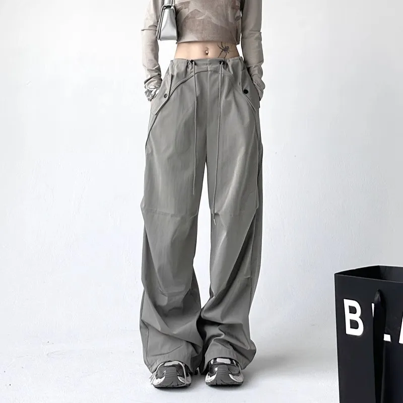 HOUZHOU Y2K Parachute Cargo Pants Woman Sweatpants Streetwear Hip Hop Black Trousers Oversized Korean Wide Leg Sportswear