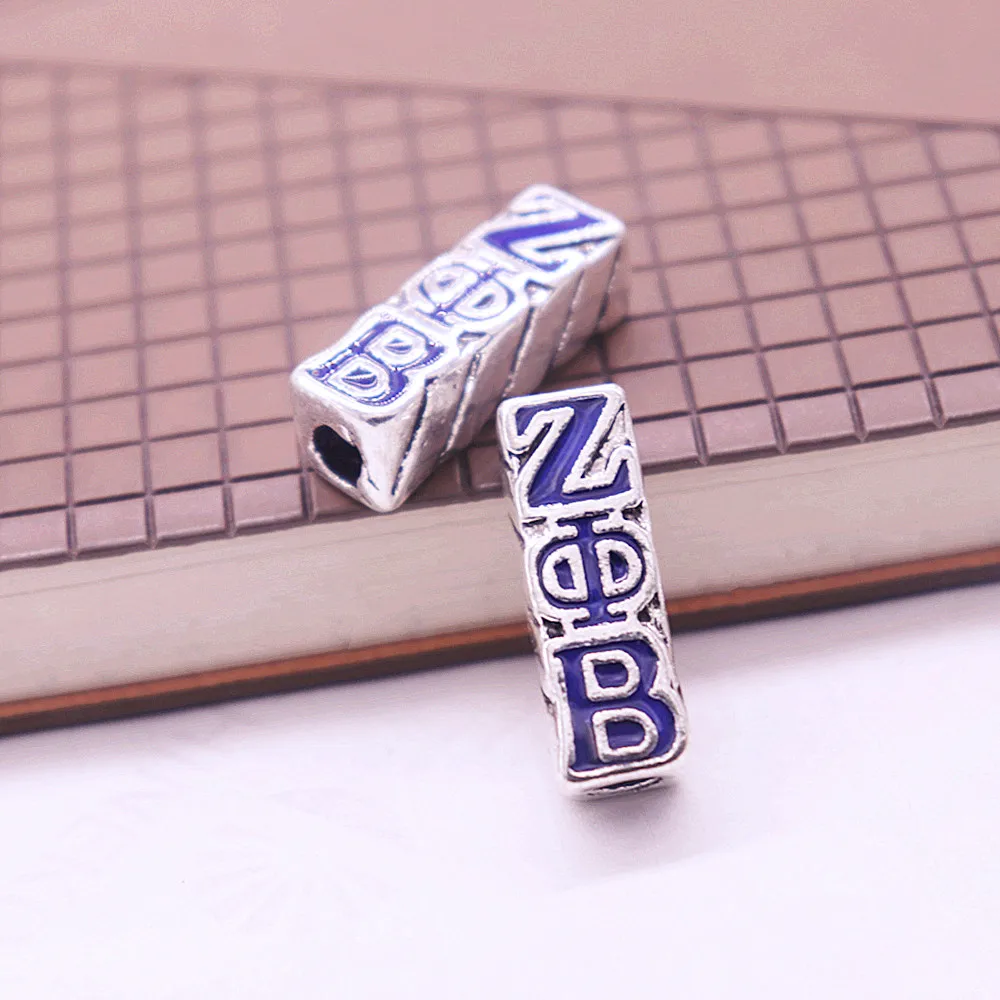 Metal Big Hole European Styles Beaded Greek Letters Zeta Phi Beta Sorority Beads Charms DIY