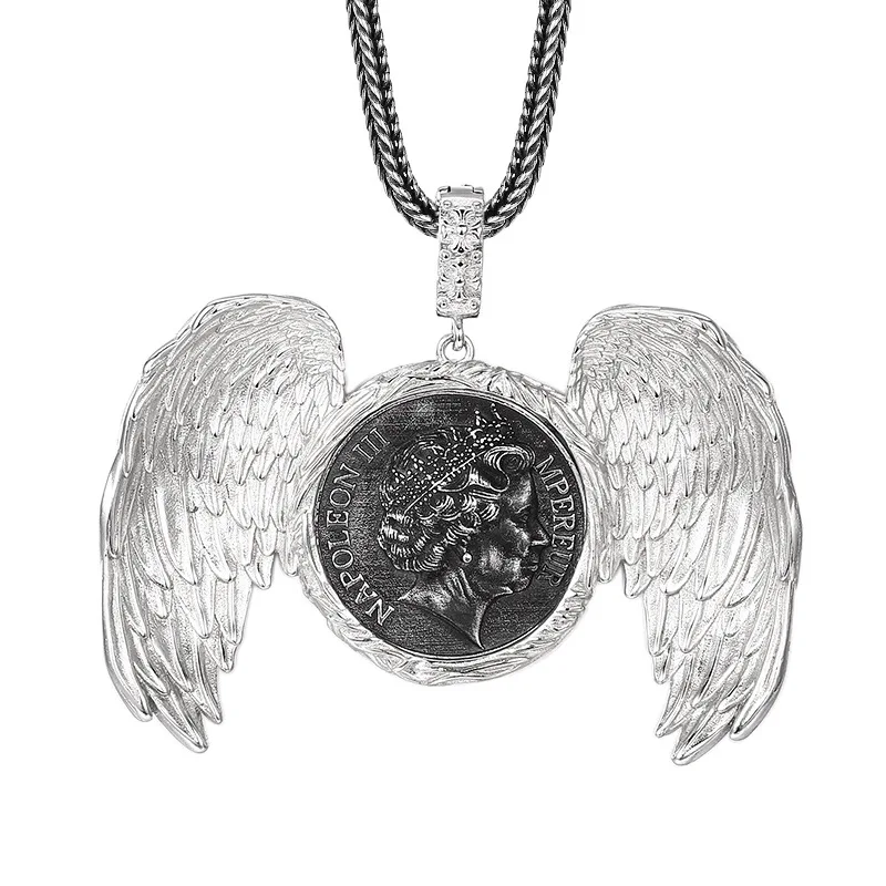 

Bold Winged Face Sterling Silver Pendant Necklace - 925 Silver Antique Vintage Style Jewelry