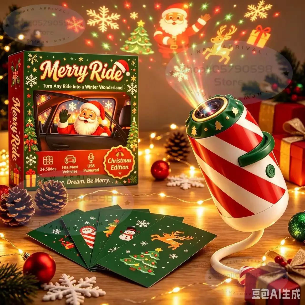 2026 Merry Ride Christmas Projector | Christmas Countdown Gift, USB Car Holiday Projector Light with Christmas Slides for Party