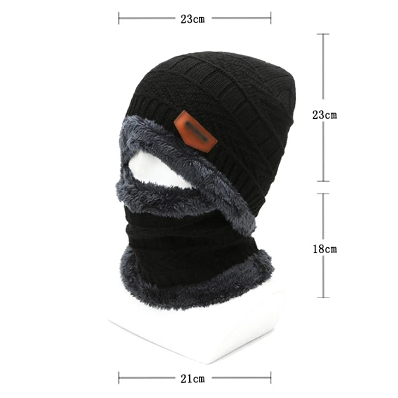 New Knit Fleece Scarf Winter Hat Soft Men And Women Beanie Warm Hat Thickening Plus Velvet Loose Winter Hat With Scarf