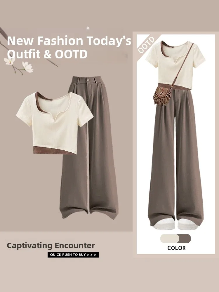 سليم صالح ارتفاع الخصر ort Sve تي شيرت المرأة مجموعة سراويل تقليدية اللون Blo الصيف Faion V Ne ألياف البوليستر طالب