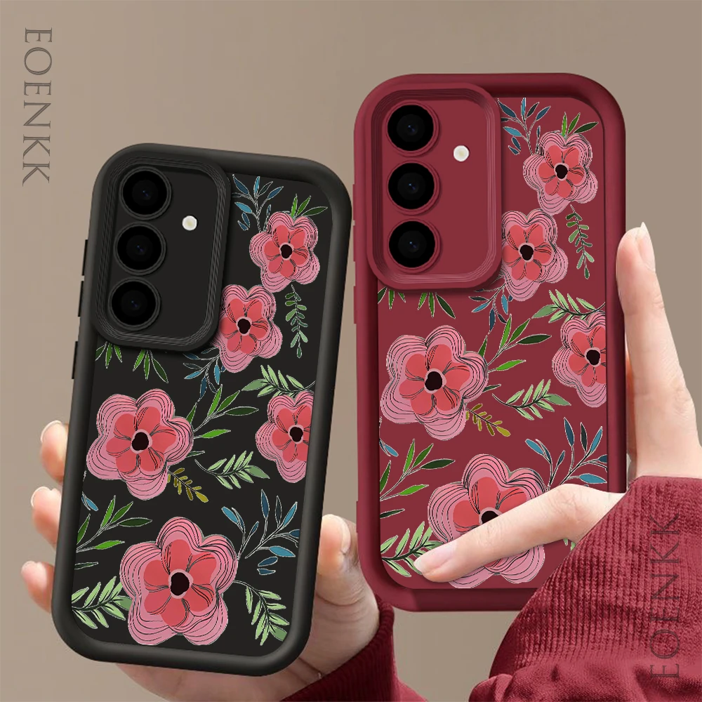 Silica gel Soft Phone Case For Samsung Galaxy A35 A15 A25 A55 S25 S22 S21 S24 S20 S23 FE Note 20 Plus Ultra Simple Flower Cover