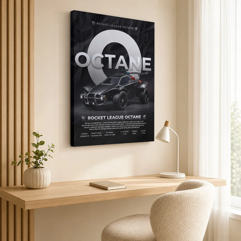 Sleek Rocket League Octane Matte Black Canvas Painting Poster Customized Photo Digital Aesthetic Canvas Wall Art Bedroom Decor