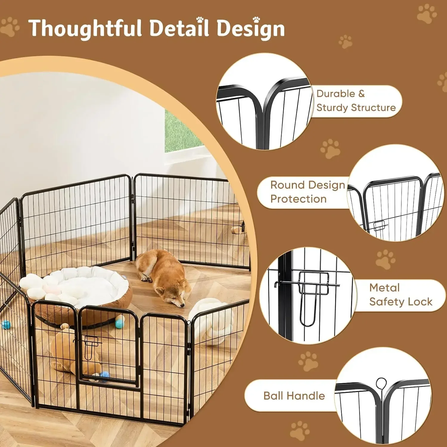 Playpen anjing pagar dalam ruangan 16 Panel 24 ", pena latihan logam tinggi dengan pintu anak anjing kecil/Sedang/besar hewan peliharaan untuk keluar