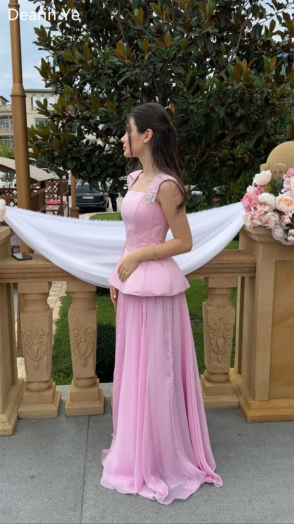 Customized Saudi Arabia Prom Gown Formal Evening Dearin Shoulder Girdle A-line Floor Length Sequin Skirts Draped T