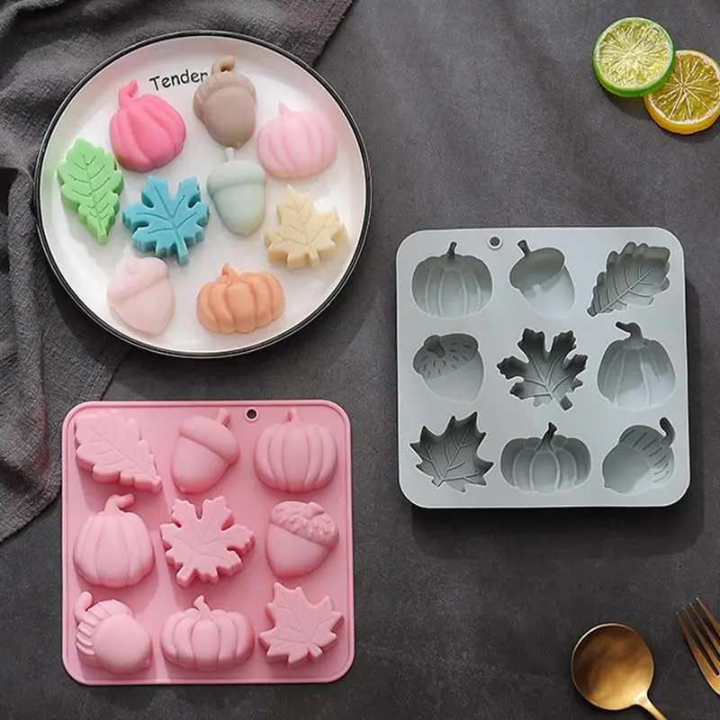 Autumn Silicone Molds For Baking Pumpkin Leaf Oak Fruit 9 Cavity Silicone Molds DIY Food Cake Decorating Silicone Mold