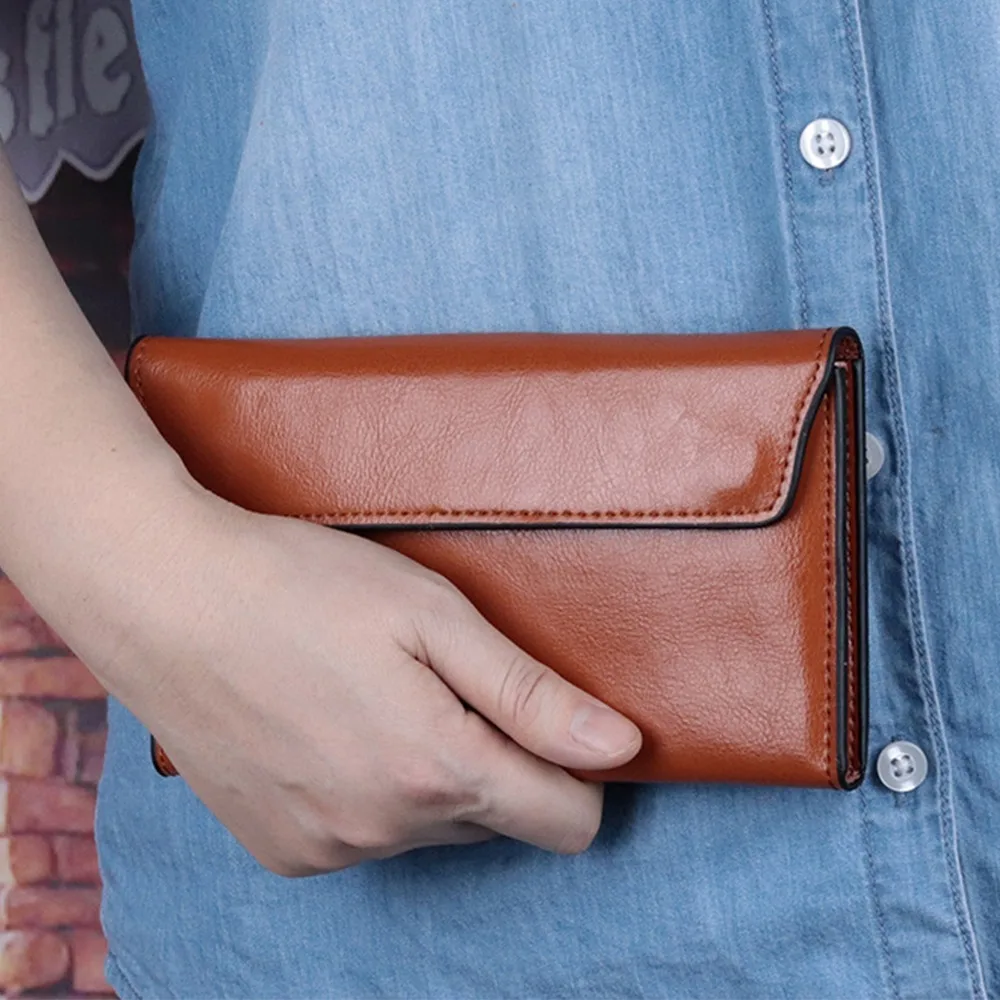 Durable Genuine Leather Women Long Wallet Slim Large Capacity Clutch Bag Multipurpose Female Coin Purse Women