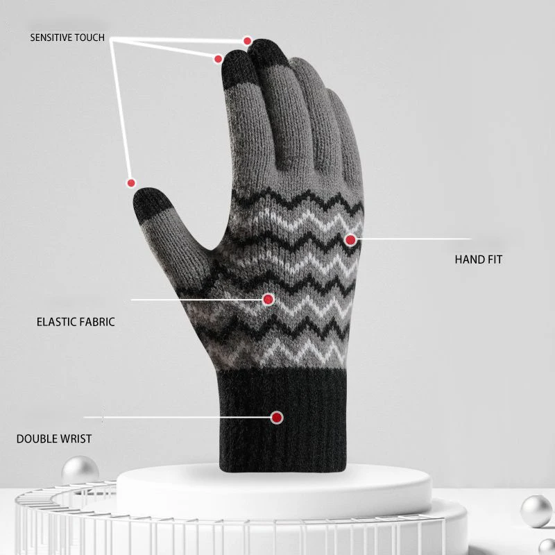 Rimiut 2022ฤดูหนาวใหม่ผู้ชายเลียนแบบขนสัตว์ Full Finger Cold-Proof ถุงมืออุ่นแยก Finger Touch Screen ถุงมือถัก