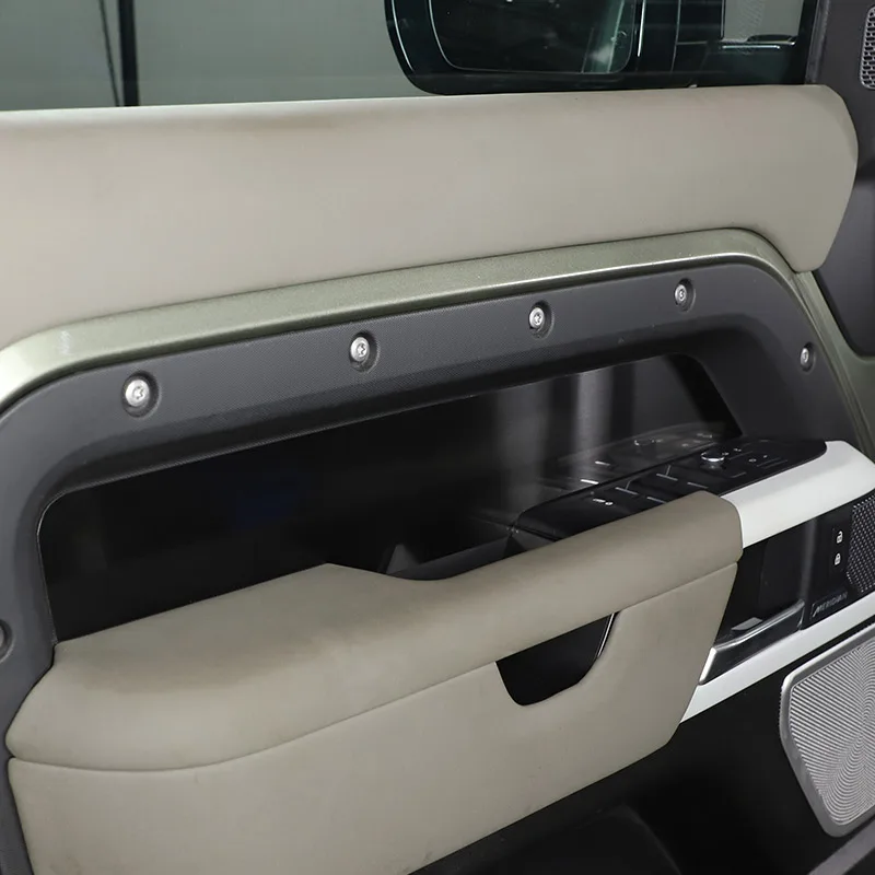 لاند روفر ديفندر 110 2020-2025 الفولاذ المقاوم للصدأ الأسود باب السيارة الداخلي لوحة تزيين ملصق اكسسوارات السيارات الداخلية