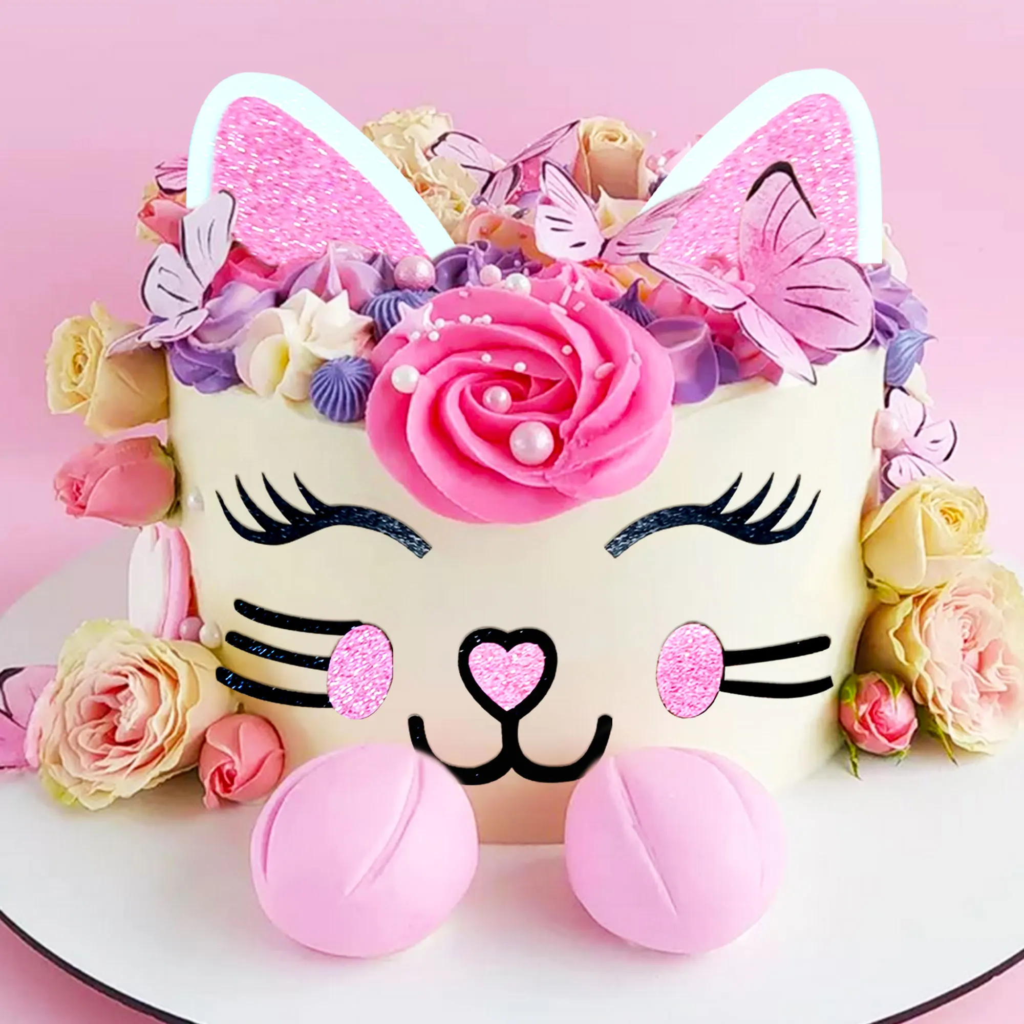 LaVenty Kitty Cat Birthday Cake Topper Kitty Cat Cake Decoration for Girl