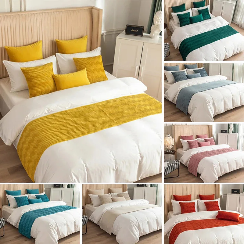 

Velvet Wavy Pattern European Style Bed Runner Throw Home Hotel Decoration Bed Flag Wedding Bedroom Bed Tail Towel Pillowcase