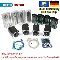 【EU Ship】 4 Axis CNC Controller KiT Stepper Motor Nema 34 1600oz.in 154mm Dual shaft 5.0A 2PHASE DMA860S driver Router Milling